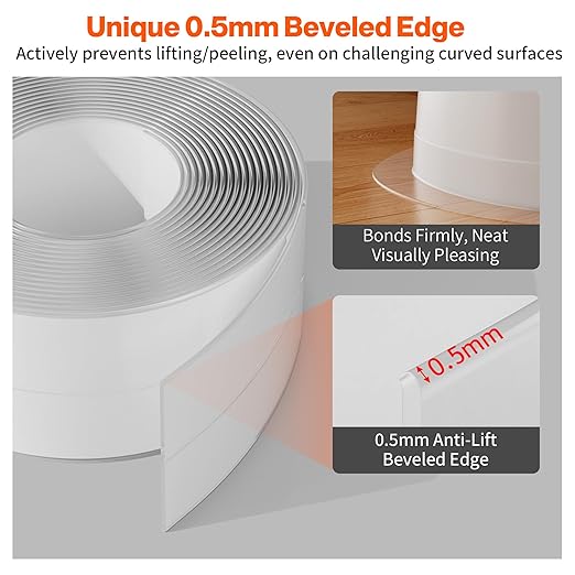 Dstorelhp 2 Rolls Clear Caulk Tape Waterproof Self Adhesive, Bathroom Peel and Stick Caulking Tape for Toilet Tub Shower Wall Trim, Easy to Install (1.5" x 10.5Ft)