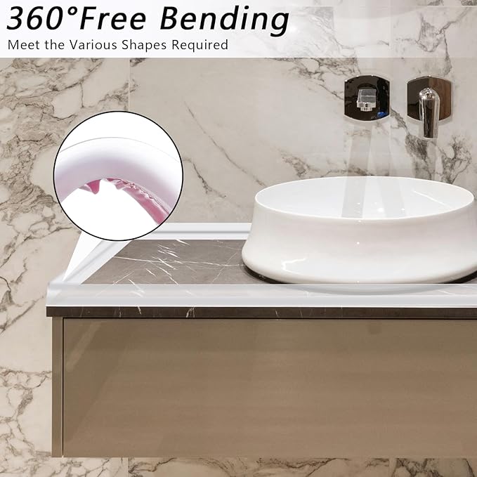 39 Inch Shower Threshold Water Dam, Silicone Barrier Shower Door Bottom Seal Strip, Self Adhesive Waterproof Barrier, for Kitchen Countertop Sink, Cooktop, Bathroom（Semitransparent）