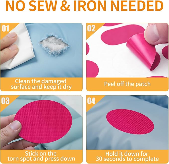 Waterproof Self-Adhesive Fabric Repair Tape - Tent Repair Kit,51pcs Nylon Fabric Patches for Tent, Jacket, Clothes, Puffer Down Jacket,Sleeping Bag, Outdoor Gear Tenacious Repairs Tape, Rose