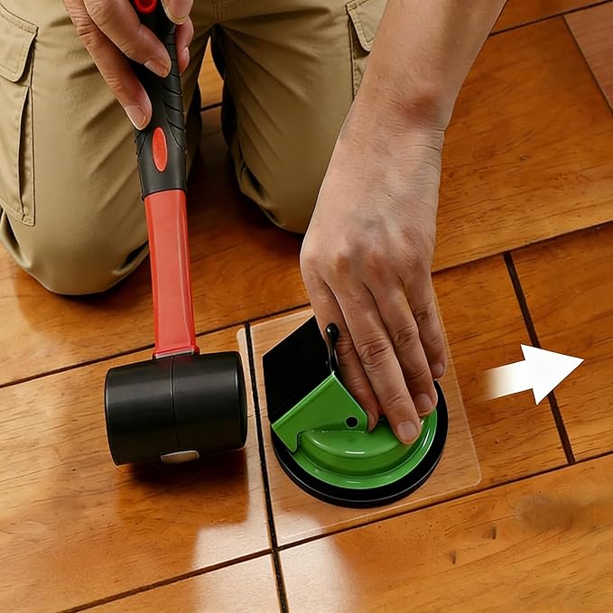 Heavy Duty Floor Gap Fixer Tool – 2026 Upgraded Iron Suction Cup with 45° Striking Surface, Rubber Mallet & 5 Reusable Sticky Pads, Floor Repair Kit for Laminate, Vinyl Plank, Hardwood, LVP, Tile