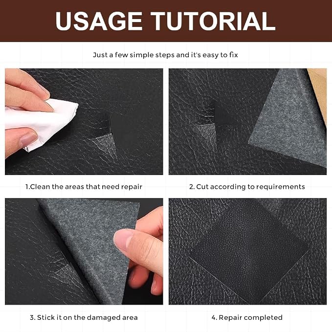 2PCS Leather Repair Patch Tape, Vinyl Patch, 4 x 8 Inches PU Vinyl Repair Patches for Car Upholstery Seat, Self Adhesive Leather Repair Patches for Furniture, Couch, Sofa, Car Seats (Brown)