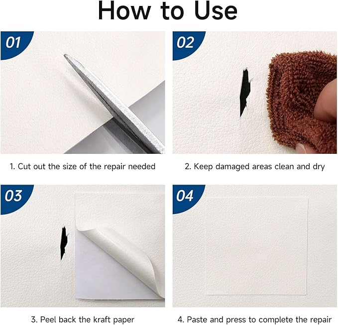 Leather Repair Patch, 35X79 Inch Self Adhesive Leather Repair, Large Vinyl Patch Tape for Couches, Furniture, Car Seats, Cabinets, Wall, Handbags （35X79 Inch, White）