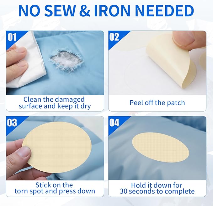 Waterproof Self-Adhesive Nylon Fabric Repair Tape - Tent Repair Kit,4pcs Fabric Patches for Jacket, Clothes, Puffer Down Jacket,Sleeping Bag, Outdoor Gear Tenacious Repairs Tape, Beige