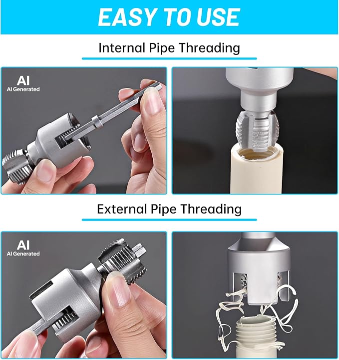 3pcs Pvc Pipe Threader Kit,Dual-Function Integrated Internal & External Pipe Threading Tool For 1/2" & 3/4"& 1" Pvc/Plastic Pipes,Electric Drill Compatible For Home Repair(1/2"+3/4"+1")
