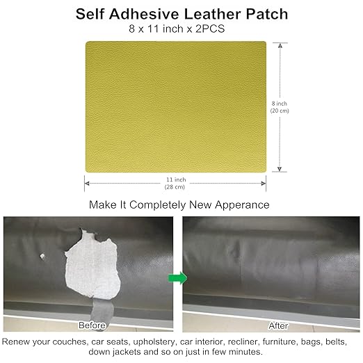 ILOFRI Leather Repair Patch 8x11 inch 2 Pcs, Durable Self Adhesive Vinyl and Leather Repair Kit for Couch, Car Seats, Boat Seat, Furniture, Upholstery, Auto Interior, Sofa, Chair - Green