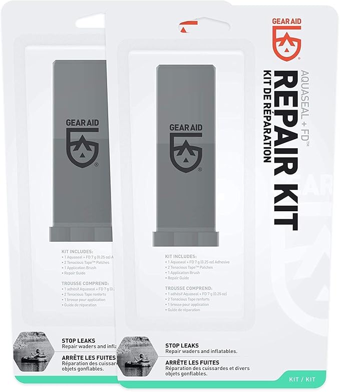GEAR AID Aquaseal Wader and Boot Repair Kit – Waterproof Adhesive and Patch Kit for Fixing Holes, Tears in Neoprene, Breathable Waders and Outdoor Gear with Aquaseal FD and Tenacious Tape, 2 Pack