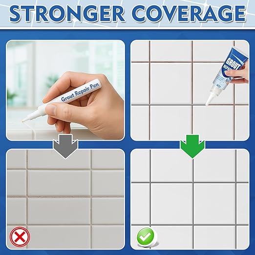 Tile Grout Repair Kit, 2 Pack White Fast Drying Grout Filler for Bathroom, Kitchen, Shower, Replace Grout Pen for Restore and Renew Tile Joints Line, Versatile Triple Use with Grout Sealer (Gray)