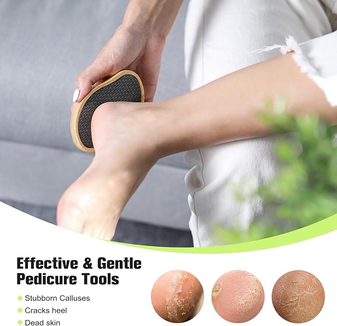 FERYES Glass Foot File Callus Remover with Bamboo Handle - Nano Glass Foot Scrubber for Dead Skin Pedicure File - Your Path to Silky, Smooth Feet
