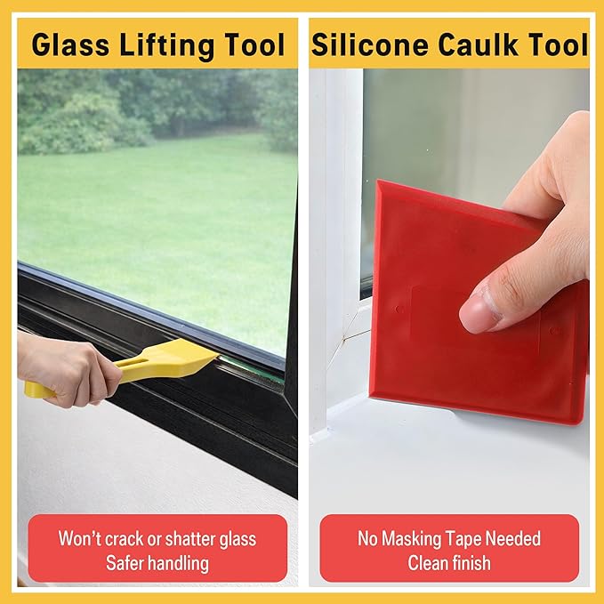 Feekoon Plate Glass Lifting Tool & Silicone Caulk Finishing Set, Window Glazing Positioning and Caulk Shaping Tools, for Window, Door & Panel Installation
