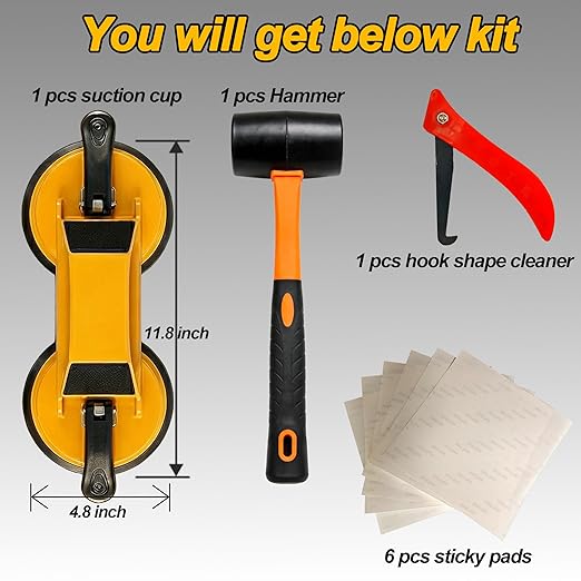 Floor Gap Fixing Tool, with Dual Heavy Duty 45°Striking Surface, Enhanced Suction Cups, 6X Sticky Pads, Rubber Mallet, Hook Tool, Works for Laminate, Vinyl, LVP, Wooden, Hardwood, Floor