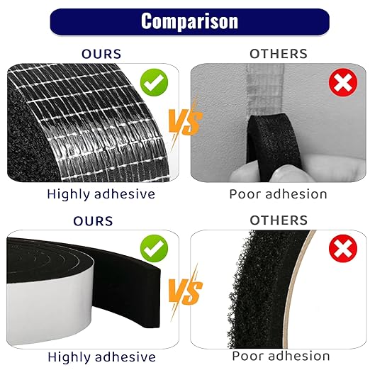 High Density Foam Tape - 1'' x 1/4'' x 13Ft Weatherproof Adhesive Prevent Condensation Heat Resistant Flame Retardant Weather Stripping Easy to Cut & Install & Remove for Car Doors Pipes Windows