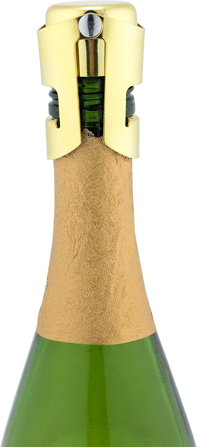 True Fizz Champagne Stoppers for Bottles, Sparkling Wine Stopper, Wine Accessories Kitchen Accessory, Gold Set of 1