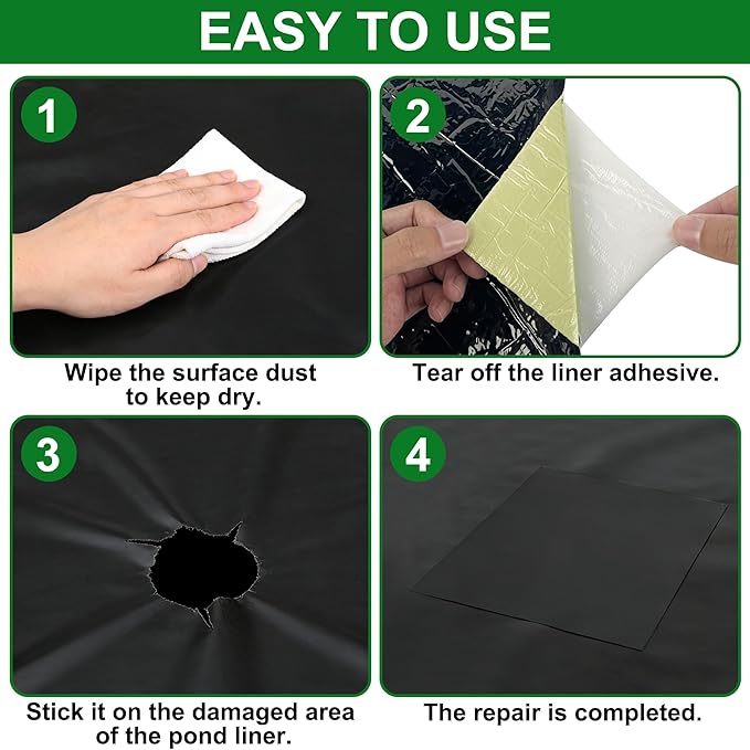Adroiteet 2 Pcs Pond Liner Repair Kit, 10" x 10" Adhesive Rubber Patch Kit for EPDM HDPE Outdoor Ponds Liners Waterproof Leak Seal for Garden Fish Pond Pools