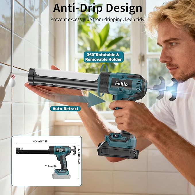 Cordless Caulking Gun Compatible with Makita 18V Battery,10 OZ Electric Caulk Gun with LED Light, LCD Display, 6 Adjustable Speeds for Floor Wall Tile Filling, Blue (No Battery)