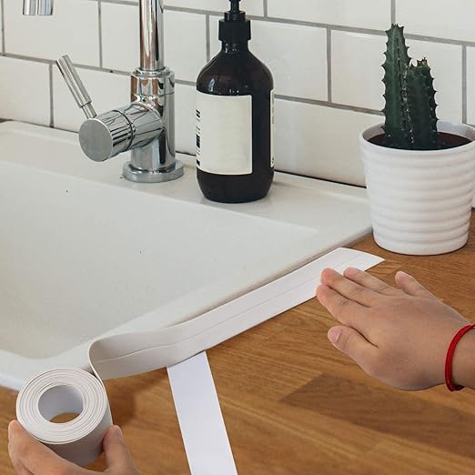 Bath & Kitchen Caulk Tape Sealant Strip, PVC Self-Adhesive Tub & Wall Sealing Tape, Shower Tile Sealer (2PC)