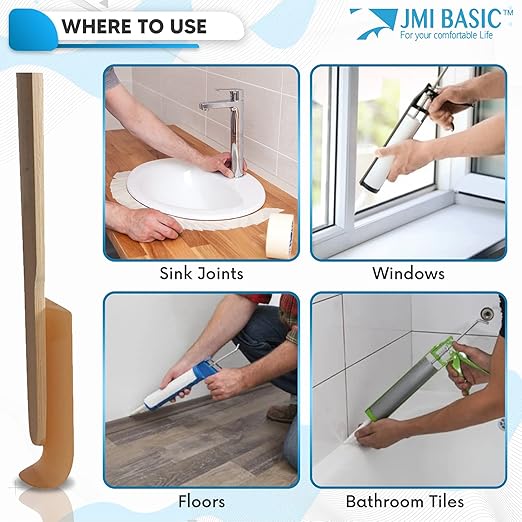 JMIBASIC Caulk Smoothing Tool Set - Corner & Narrow Area Spatula for Precise Sealing - Assorted Size Silicone Sealant Applicator - Premium Rubber Finisher for Grout Application_Wood (5 Size (Large))