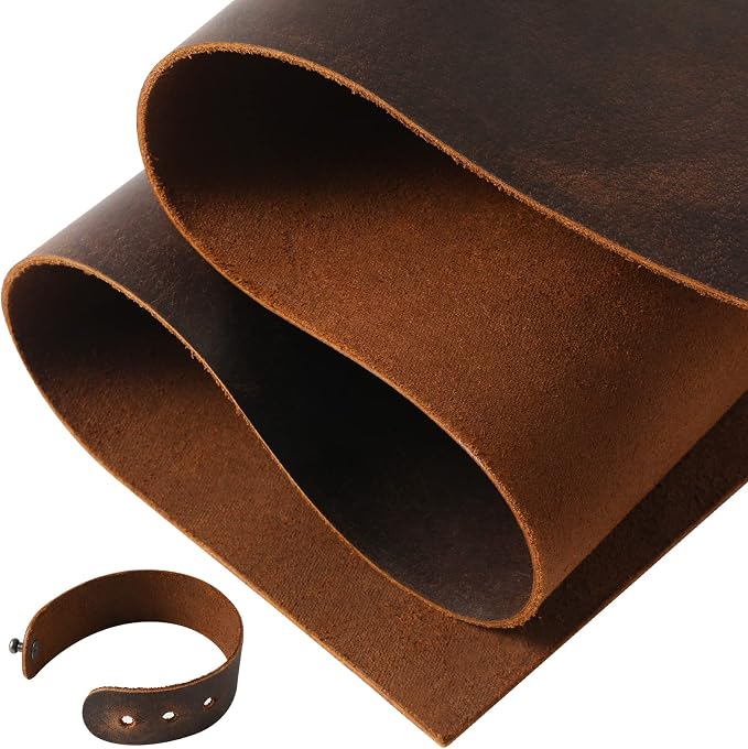 RingSun Genuine Leather Sheets for Crafts 10''X10'' Full Grain Leather Tooling Leather (2mm) Thick Cowhide Leather Pieces Square, Red Brown