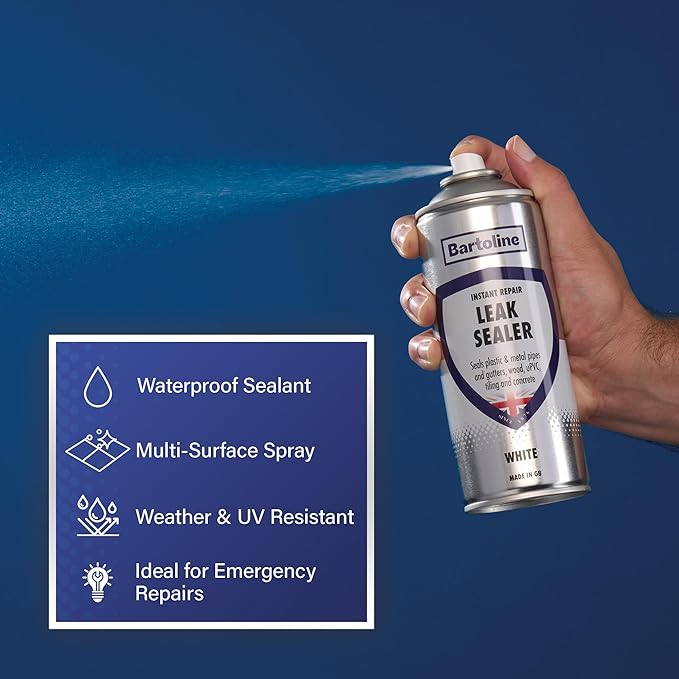 Bartoline Leak Sealer Spray,White 13.5 oz - Waterproof Sealant for Roofs, Gutters, Pipes, Cracks & Outdoor Repairs Durable & Overpaintable - 400 ml