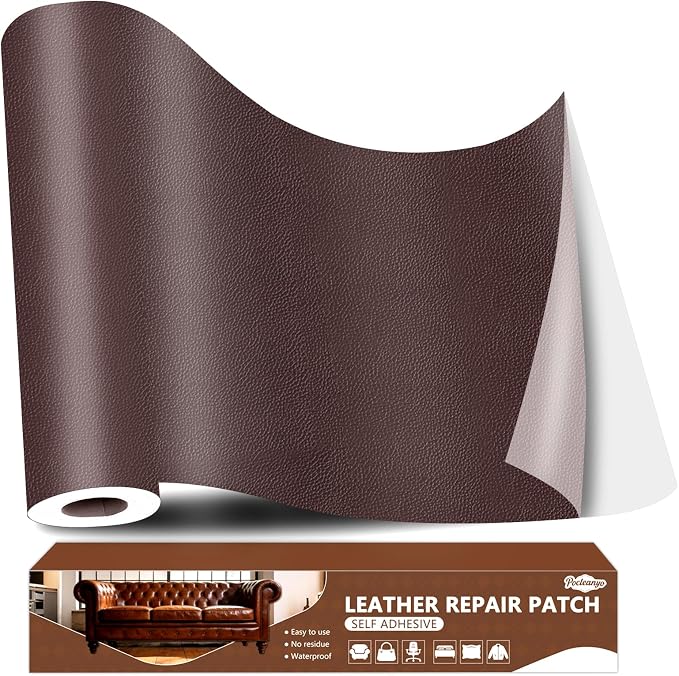 Coffee Leather Repair Tape, 16x120 Inch Leather Repair Patch Self-Adhesive, Waterproof Faux Leather Patch, Vinyl Repair Tape for Couch, Sofas, Furniture, Office Chair, Car Seats