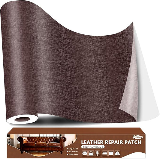 Coffee Leather Repair Tape, 16x120 Inch Leather Repair Patch Self-Adhesive, Waterproof Faux Leather Patch, Vinyl Repair Tape for Couch, Sofas, Furniture, Office Chair, Car Seats