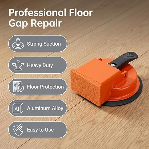 Floor Gap Fixer Tool with Suction Cup, Heavy Duty Flooring Gap Repair Tool for Laminate, Vinyl, Hardwood & Tile Floors, Easy Gap Adjuster, Non-Slip Handle, Orange