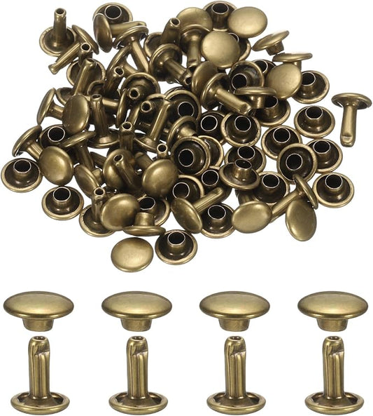 uxcell 120Set Leather Rivets, 7mm Double Cap Rivet Tubular Metal Studs Repairs Decoration Craft Accessories for Repair Decorate Leather Craft Belt Bag Shoes Purse Belts, Bronze