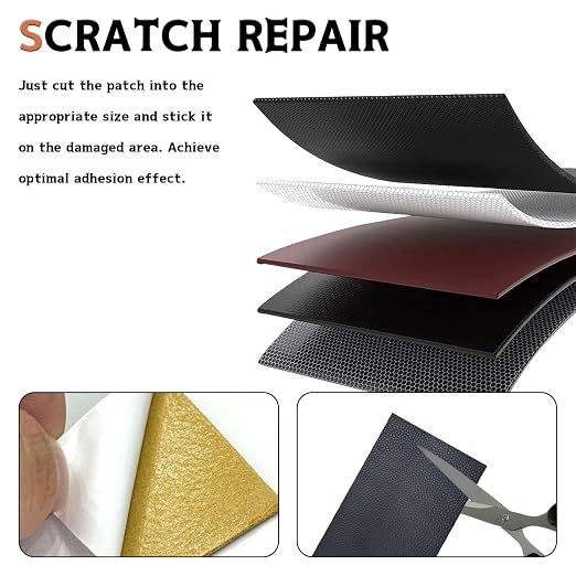 Black Self-Adhesive Leather Repair Patch Tape Kit, 8 x 4 Inch Waterproof & Scratch-Resistant Leather Patches for Car Seat, Furniture, Couch, Sofa, Office Chair, Vinyl Repair Tape Kit