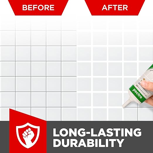PECTRO Tile Grout Repair Paste, White, 14.1 oz (400 g) Squeeze Tube with Adjustable Spatula - Fast Drying, Odorless Filler for Grout Lines, Cracks & Gaps (Bathroom, Kitchen, Floor Tile) (KIT X 2)