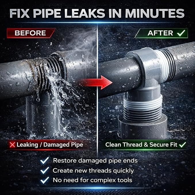3pcs Pvc Pipe Threader,Dual-Function Internal & External Pipe Threading Tool, High-Quality Thread Cutter For 1/2"&3/4"&1" Plastic Pipes, Drill Compatible Threader For Plumbing Repairs (silver)