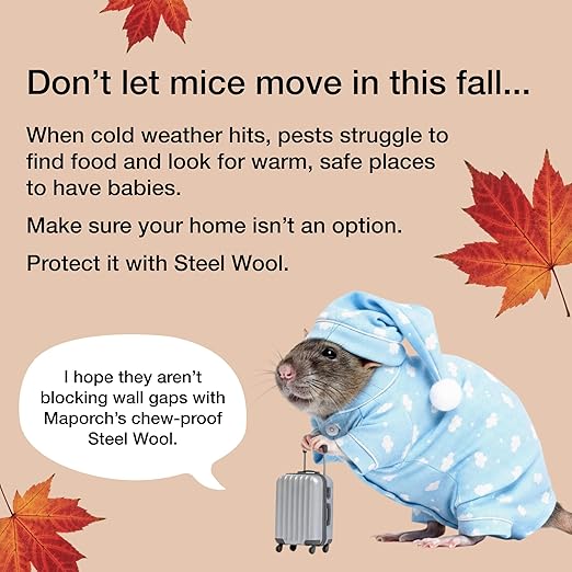 MaPorch 3-Roll Steel Wool Mice Control Kit - Unchewable Gap Filler for Doors, Pipes, Weep Holes and Baseboards - 2.5 in x 7.5 ft - Grade 4 Thick Excluder Mesh for Rodents with Gloves and Scissors