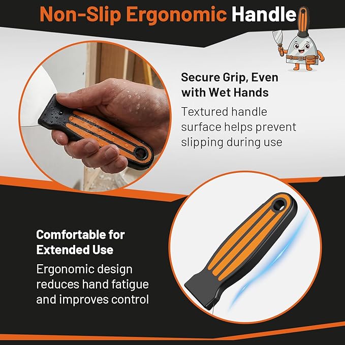 Fishark Putty Knife Set, 4 Pcs Stainless Steel Spackle Knives in 2”, 3”, 4”, 6”, Multi-Purpose Tools for Drywall Repair, Paint Scraping, Taping, Wallpaper Removal, Putty, Plaster & Adhesive