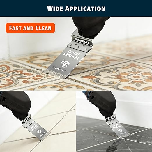 3PCS Diamond Oscillating Tool Blades, Universal-Fit Multi Tool Saw Blades for Grout Removal, Tile Mortar Cleaning & Soft Tile Cutting, Durable Diamond Grit, Fits, Dewalt, Milwaukee, Ryobi, Bosch