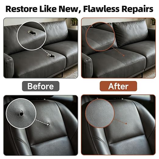 Leather Repair Tape, Heavy Duty Vinyl Repair Patch, Waterproof Self Adhesive Leather Repair Kit for Fixing Holes & Scratches on Couch, Car Seat, Furniture (Dark Grey, 7.87x 85in)