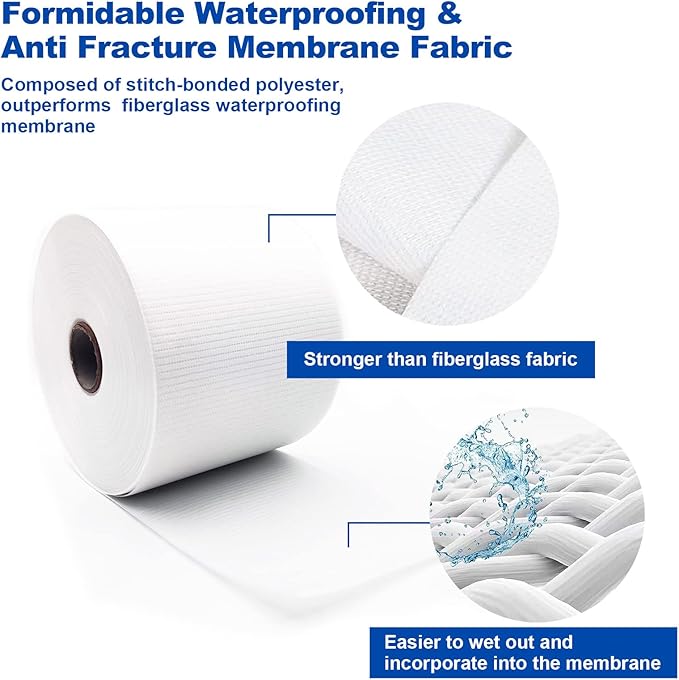 3.3 Ft x 66 Ft Waterproofing Membrane Fabric, Reinforcing Anti Fracture Geo Textile Mesh Drywall Tape, Liquid Waterproof Membranes Roof Tape for Shower Wall, Seams, Joints