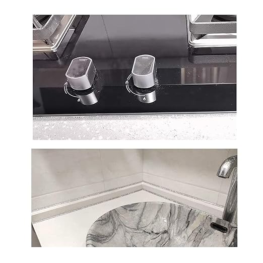 Caulk Strip Self Adhesive, PU Caulk Tape for Bathtub Bathroom Toilet Kitchen(W:7.5MM,Silver)