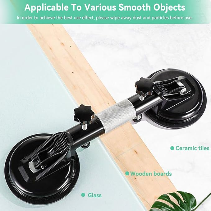 Laminate Floor Gap Repair Tool, Suction Cup Heavy Duty Aluminum Vacuum Glass Puller, Floor Gap Fixer Tool for Laminate, Granite, Marble, and Tile Installation (Black, Large)