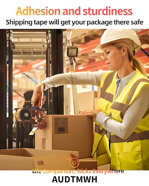 AUDTMWH Packing Tape with Dispenser, Clear, Heavy Duty Packaging Tape Designed for Moving, Packing, Shipping and Mailing, 1.88" x 48 Yds, 2 Rolls w/1 Dispenser