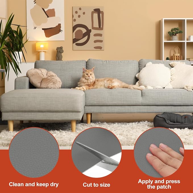PATIKIL Leather Patches Tape for Furniture, 6.3 x 61 Inch Self Adhesive Vinyl Leather Repair Kit Cover Sheet for Couch, Sofa, Car Seats, Office Chair, Deep Gray