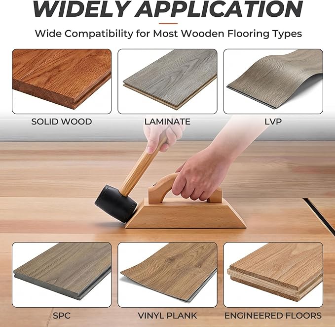 Wooden Floor Gap Fixer Tool Kit,with Comfortable Handle,Heavy-Duty Plank Grabber with 3PCS Washable Pads & 1 PC Hammer,for Repairing Gaps in Laminate,Vinyl, and Solid Wood