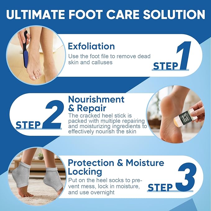 Nano Glass Foot File, Foot Callus Remover & Scrubber for Smooth Feet, Professional Pedicure Tool (Heel Socks & Cracked Heel Stick Included)
