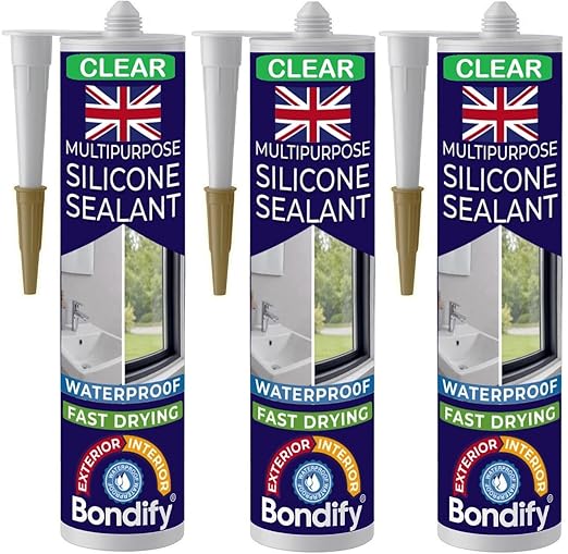 Waterproof Silicone Sealant Clear, Silicone Caulk for Window & Door, Kitchen & Bathroom Solvent Free, 3PCs x 10oz, Ideal for Sink, Sanitary, Bath, Shower Sealant, Window Frame Sealant