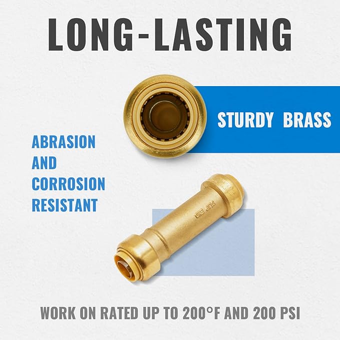 SUNGATOR 3/4 Inch Slip Coupling, Fatest Way for Emergency Repair and Leaks Fix, No Lead Brass Push-to-Connect Plumbing Fittings for PEX Pipe, Copper, CPVC, PE-RT, With 1 Disconnect Clip, Pack of 6