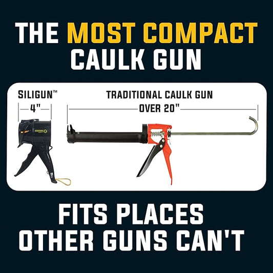 SILIGUN™ Compact Caulking Gun with Caulking Tools and Caulk Nozzle - No Drip Caulk Gun - Patented Design - Lightweight ABS Frame - Works with All 10 oz Tubes