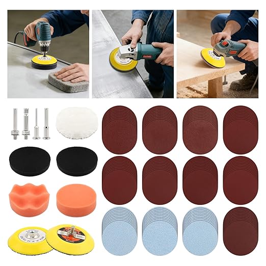 131pcs 3inch Sanding Disc Drill Polishing Kit, Sanding Attachment for Drill Grinder Rotary Tools,Dry Wet Headlight Restoration Kit for Car Polishing,Glass Finishing,Scum Removal
