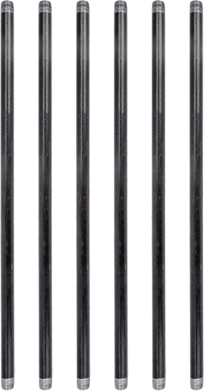 PIPE DÉCOR 1/2” x 24” Malleable Cast Iron Pipe, Pre Cut Connectors, Industrial Steel Grey Fits Standard Half Inch Black Threaded Pipes Nipples and Fittings, Build Vintage DIY Furniture, 6 Pack