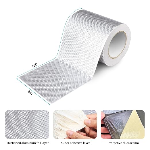 Waterproof Butyl Tape 6" W X 16ft L, Strong Self-Adhesive Aluminum Butyl Seal Tape for Metal Roof Joints, RV Roofs, Gutters and Drainpipes, Exhaust Vents, Skylight Patching, Flashing Seams