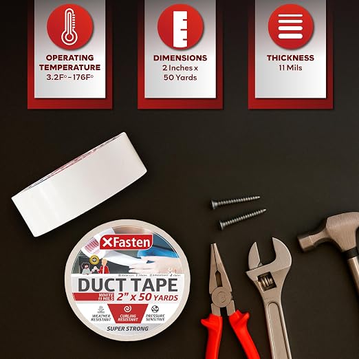 XFasten Super Strong Duct Tape, White, 2" x 50 Yards Waterproof Duct Tape for Outdoor, Indoor, School and Industrial Use