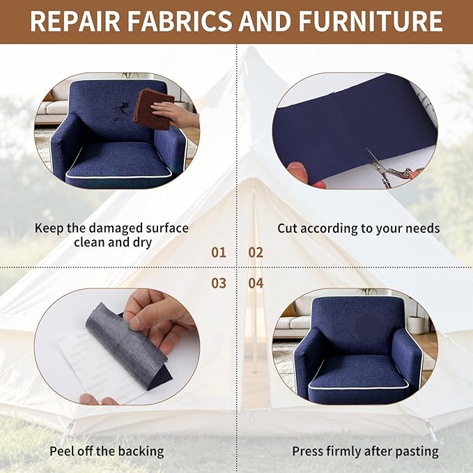Canvas Repair Tape, 4 x 79 in Self-Adhesive Fabric Patch Fabric Canvas Repair Kit, Waterproof Outdoor Repair Patch for Boat Cover, Awning, Sofa, Chair, Tent, Backpack, Dark Blue