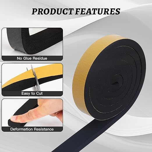 High Density Foam Tape - 1'' x 3/8'' x 13Ft Weatherproof Adhesive Prevent Condensation Heat Resistant Flame Retardant Weather Stripping Easy to Cut & Install & Remove for Car Doors Pipes Windows