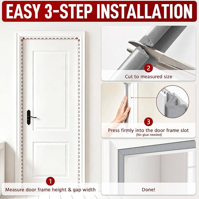 40FT Kerf V‑Shaped Weather Stripping Door Seal, Press‑in Seal for Pre‑Cut Slot Doors, Not Self‑Adhesive, Soundproof Draft Blocker for Exterior Front Doors, Fits Large Gaps, Easy DIY Install (Grey)